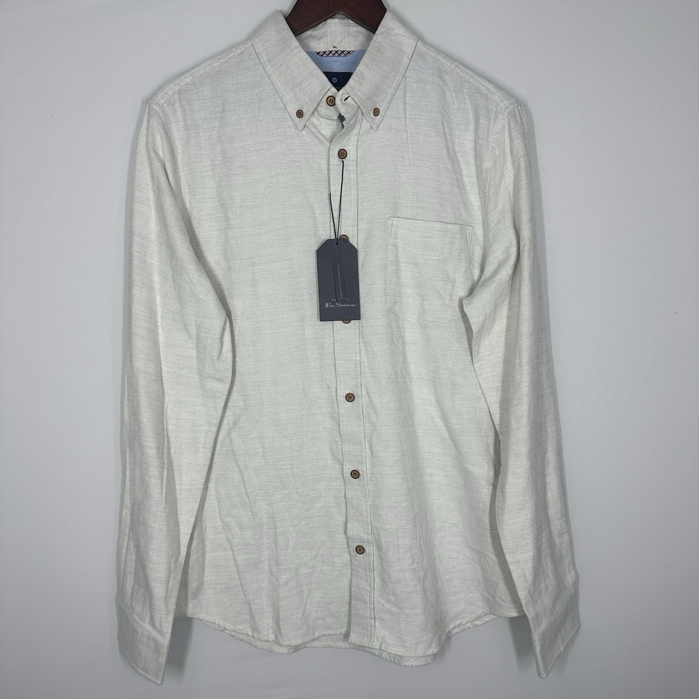 NEW Ben Sherman Mod Fit Classic Long Sleeve Button Up Ivory Men's